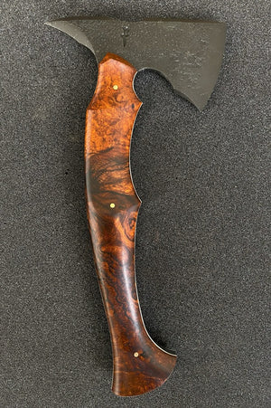 Blacktip Tomahawk | Desert Ironwood Burl | Ivory G10 Liners | Bronze Pins | Seafoam Spine