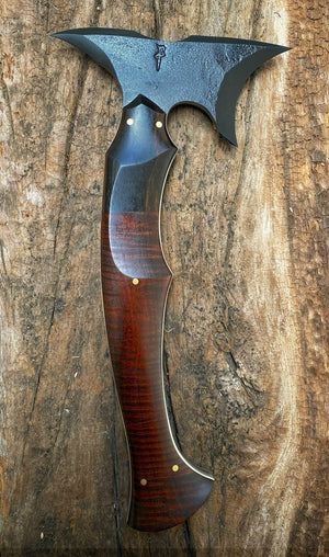 Blacktip Tomahawk Custom Scythe Variant | African Blackwood | Western Myall | Ivory G10 Liners | Bronze Pins | Hand Rub Satin Spine