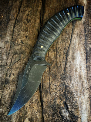 War Pig Custom | Scalloped Marbled Carbon Fiber | Green G10 Liners | Bronze Pins | Hand Rub Satin Finish Spines