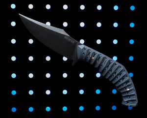 Reaver Custom | Scalloped Exposed Grain Grey and Black G-10 | Acid Stonewash Spine | Bronze Pins