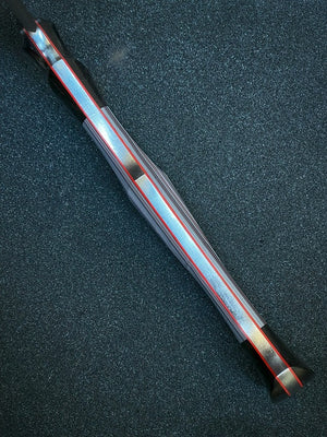 Blacktip Tomahawk Scythe Variant | Fordite | African Blackwood | Red G-10 Liners | Bronze Pins | Seafoam Spine