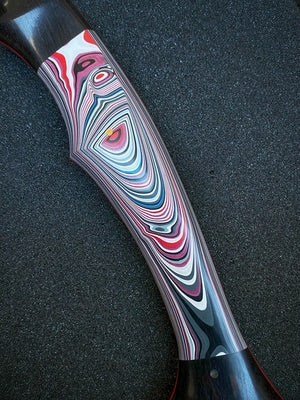 Blacktip Tomahawk Scythe Variant | Fordite | African Blackwood | Red G-10 Liners | Bronze Pins | Seafoam Spine