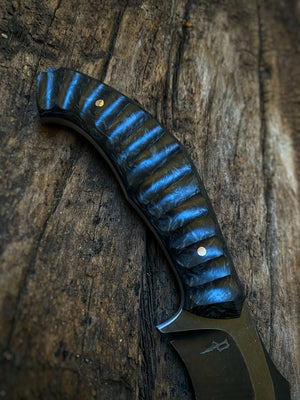 War Pig Custom - Scalloped Marble Carbon Fiber | Blue G10 Liners | Hand Rub Satin Finish Spine