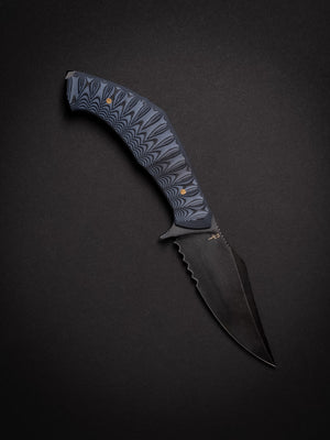 Reaver Custom | Scalloped Exposed Grain Black & Gray G-10 | Serrations | Bronze Pins