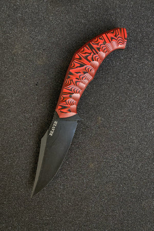 Reaver Custom | Exposed Grain Rock Pattern Red and Black G10 | Bronze Pins