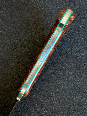 Reaver Custom | Redwood Burl | Turquoise G10 Liners | Seafoam Spine | Bronze Pins
