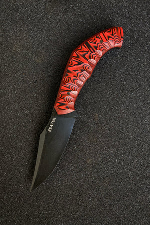 Reaver Custom | Exposed Grain Rock Pattern Red and Black G10 | Bronze Pins