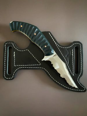 War Pig Custom | Riptide Grind | In-House forged San Mai | Scalloped Forrest Green Glass Composite | Natural Linen Micarta | Copper Pins