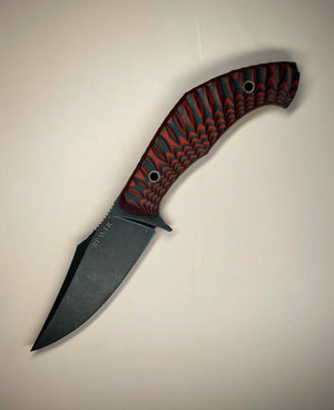 Reaver Custom | Scalloped Red and Black G10 | Rock Texture Spine | Nickel Silver Hollow Pins