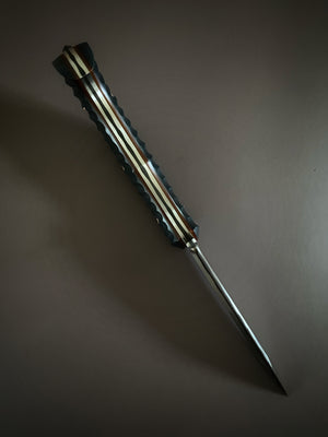 Tanto Custom | In-House forged San Mai | Scalloped Forrest Green Glass Composite | Natural Linen Micarta | Copper Pins