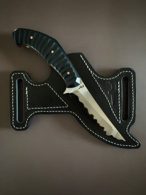 Tanto Custom | In-House forged San Mai | Scalloped Forrest Green Glass Composite | Natural Linen Micarta | Copper Pins
