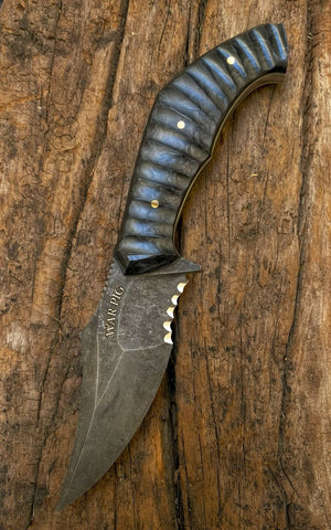 War Pig Custom | Serrated | Scalloped Marbled Carbon Fiber | Ivory G10 Liners | Bronze Pins | Hand Rub Satin Spine