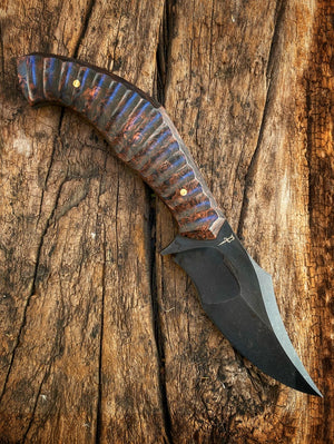 War Pig Custom | Scalloped Black and Copper Marbled Carbon Fiber | Bronze Pins | Acid Stonewash Spine
