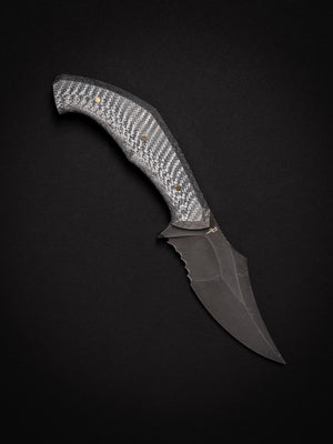 War Pig Custom | Silver Carbon Fiber | Serrations | Bronze Pins | Seafoam Spine